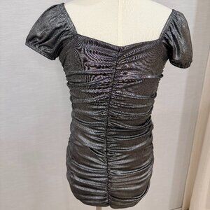 CHERYL Kids Metallic Ruched Puff Sleeve Party Dress Girls Medium Made USA
